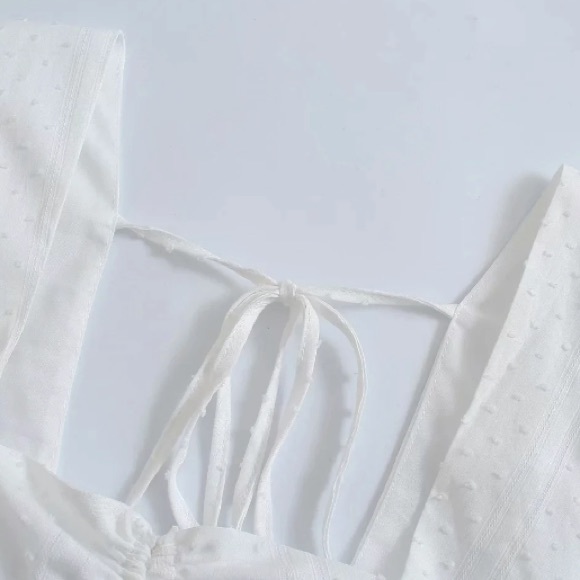 SOLD OUT CLEARANCE White Ruffled Swiss Dot Keyhole Mini Dress - Picture 7 of 10